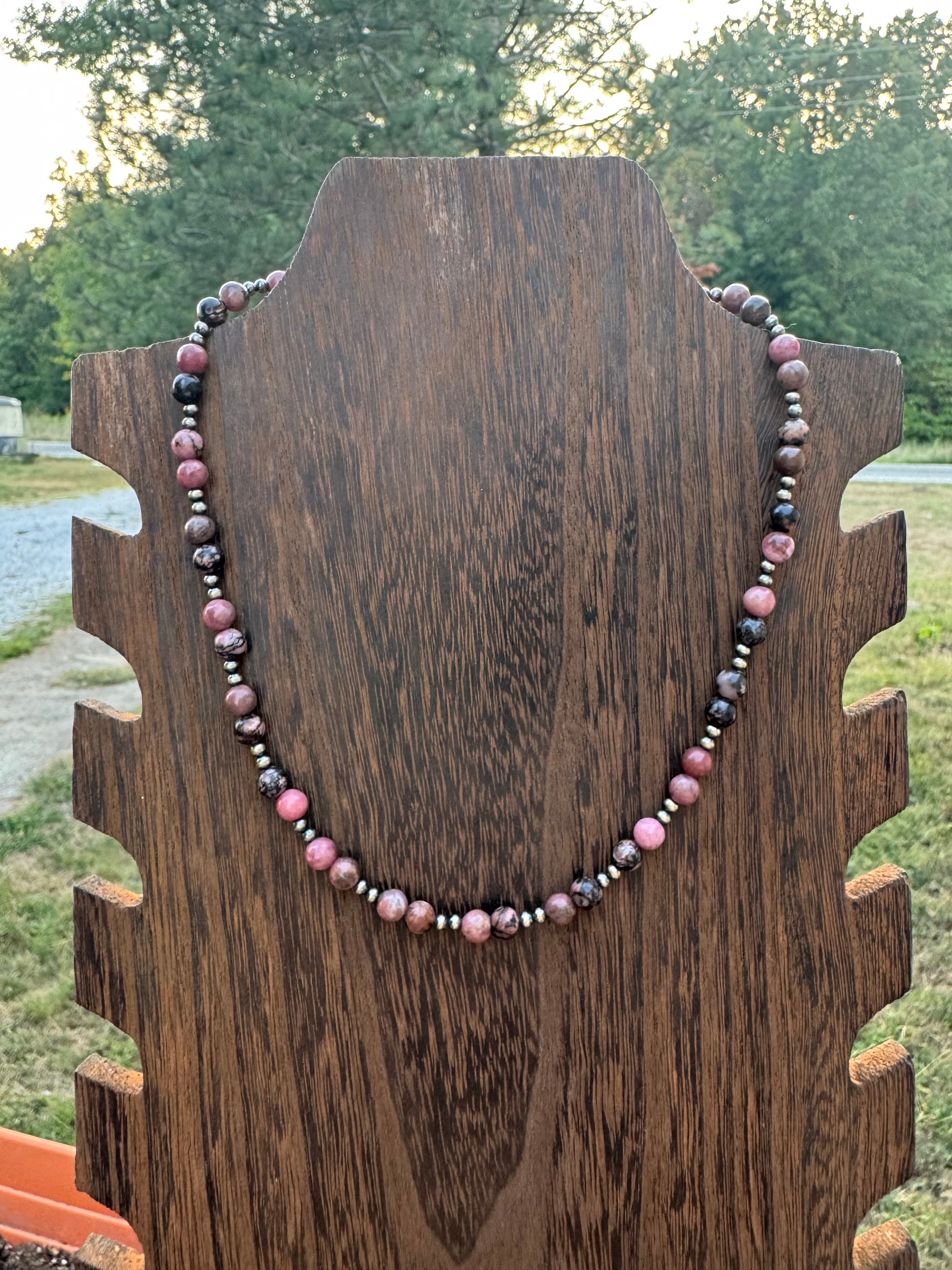 16 inch’s Rhodonite and 3mm sterling silver necklace