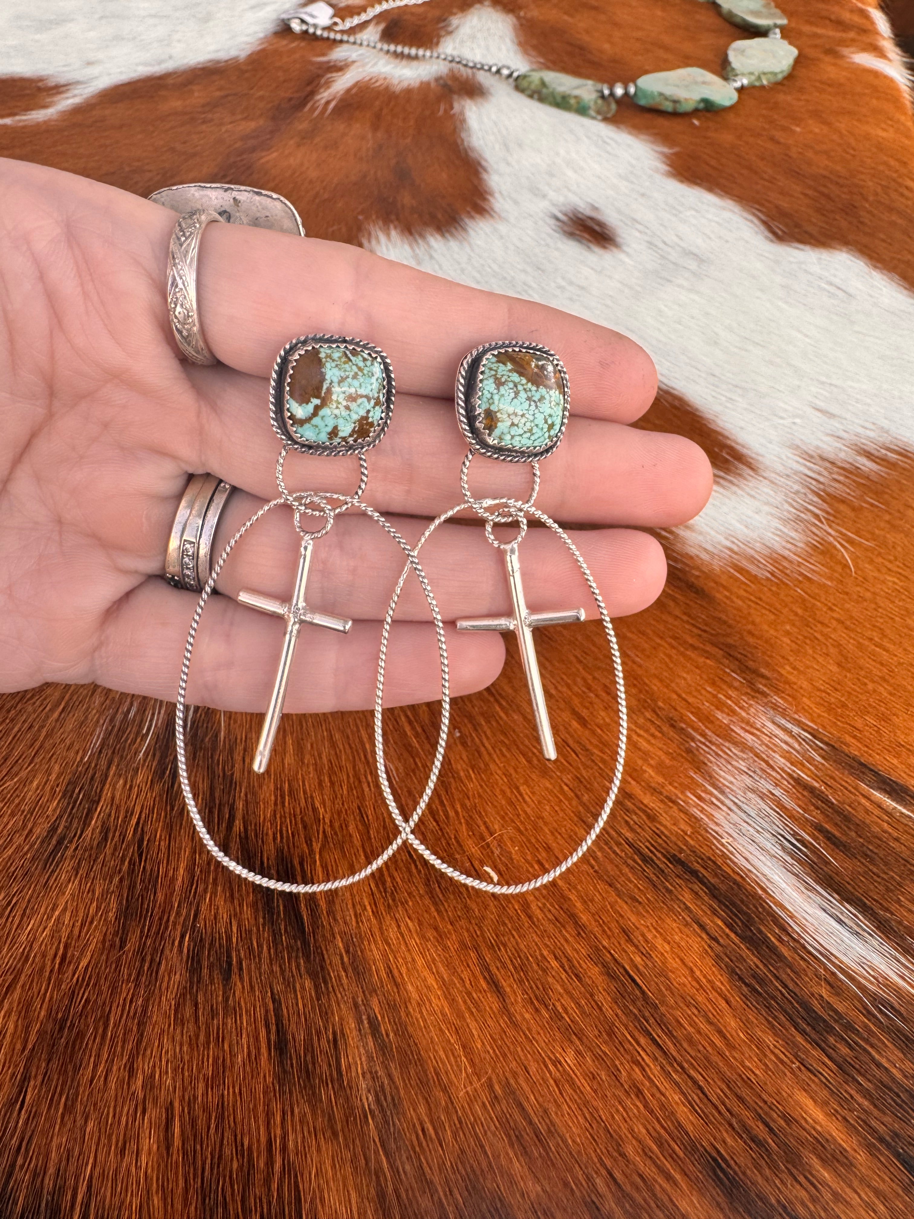 Cross hoop stud earrings