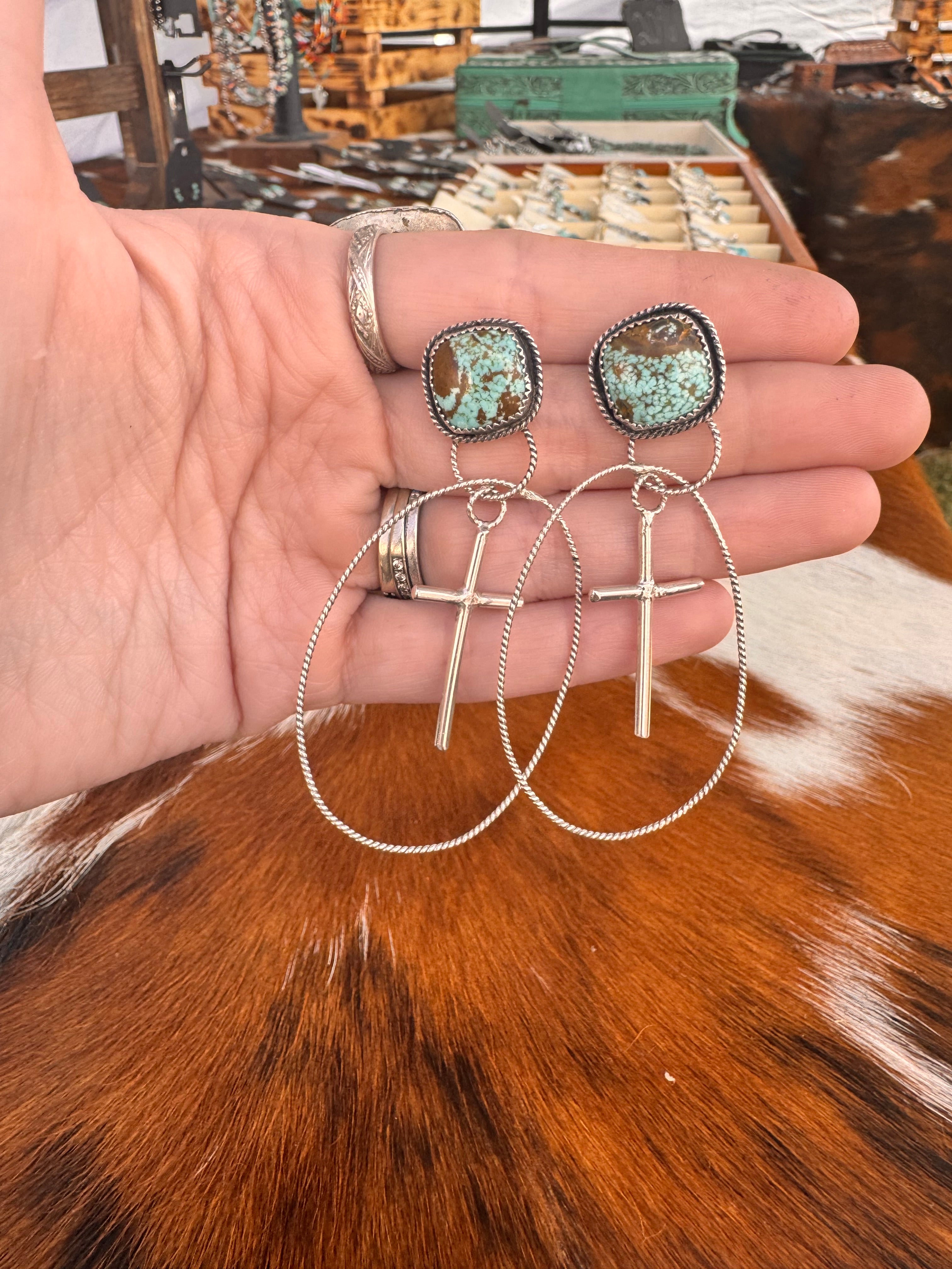 Cross hoop stud earrings