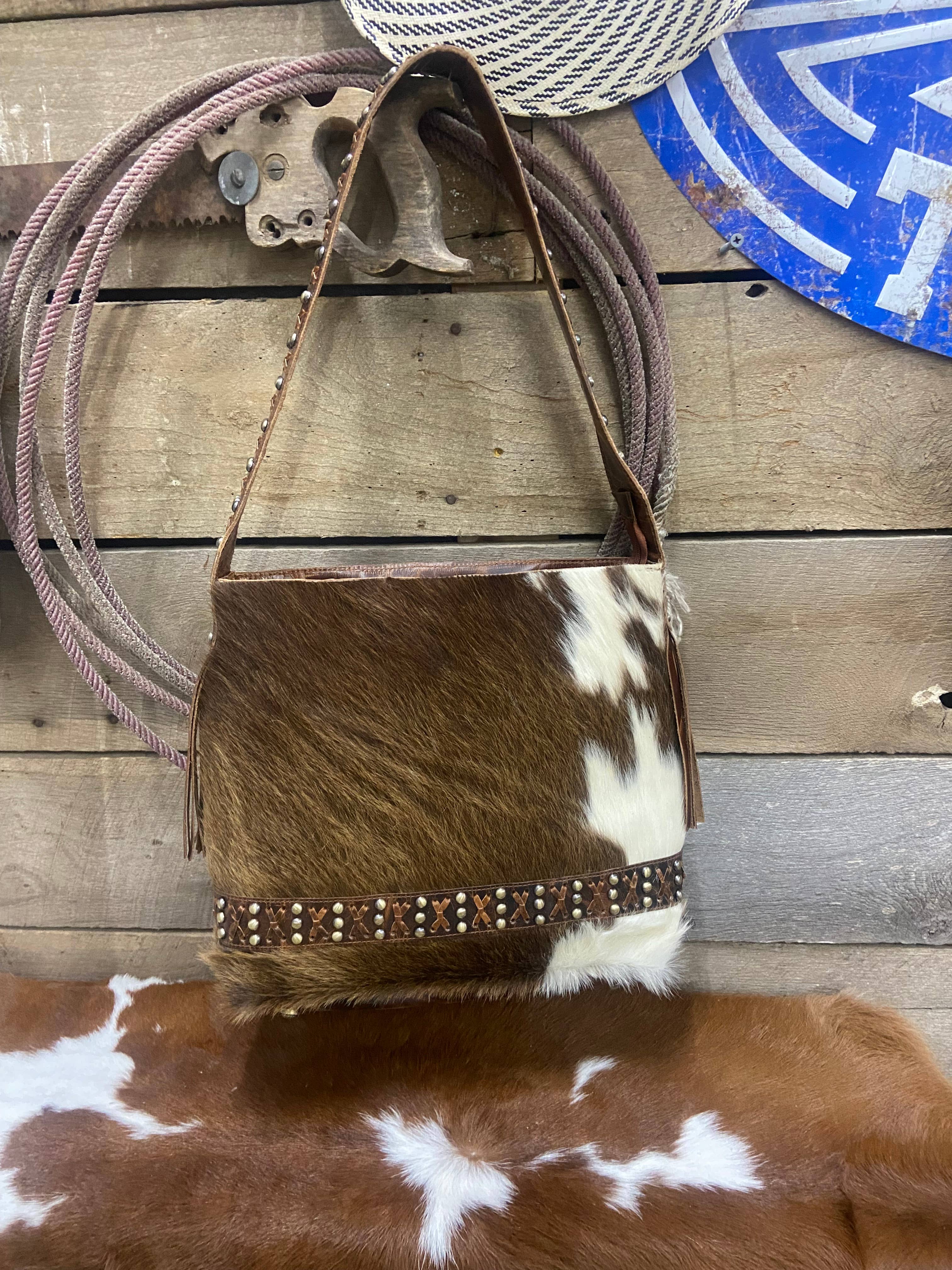 Couture Cowgirl Cowhide Cross Stitched Leather Purse