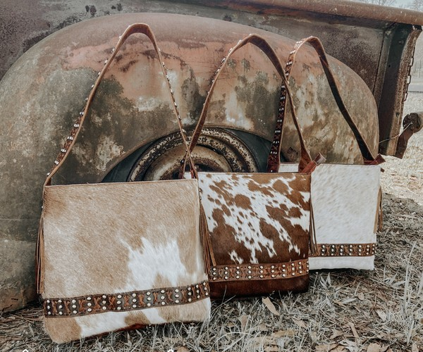 Couture Cowgirl Cowhide Cross Stitched Leather Purse