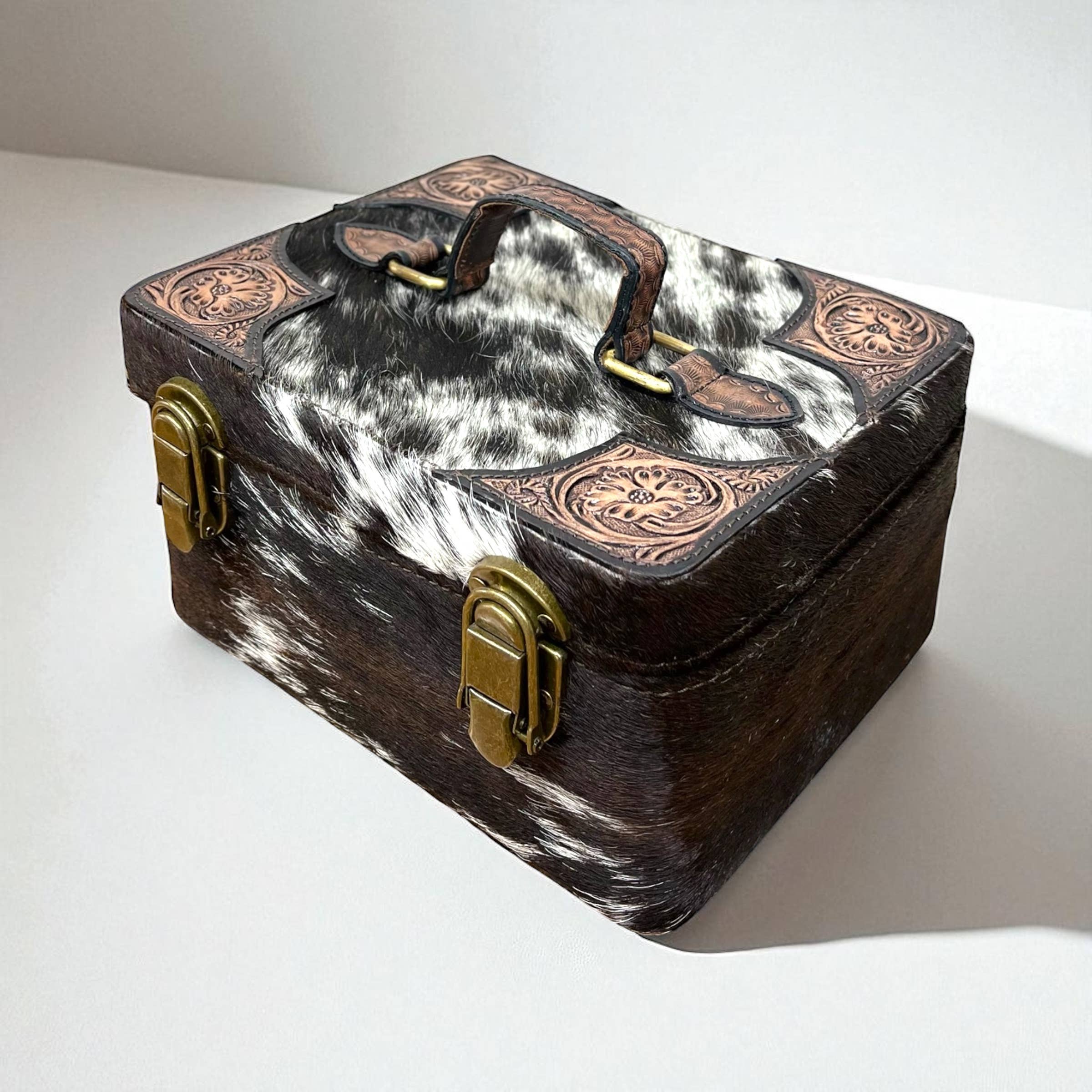 Daisy tooled & cowhide jewelry box 
