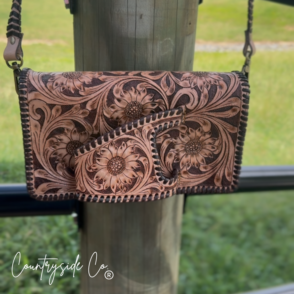 Countryside Charm Tooled Leather Clutch Purse Christmas 2025