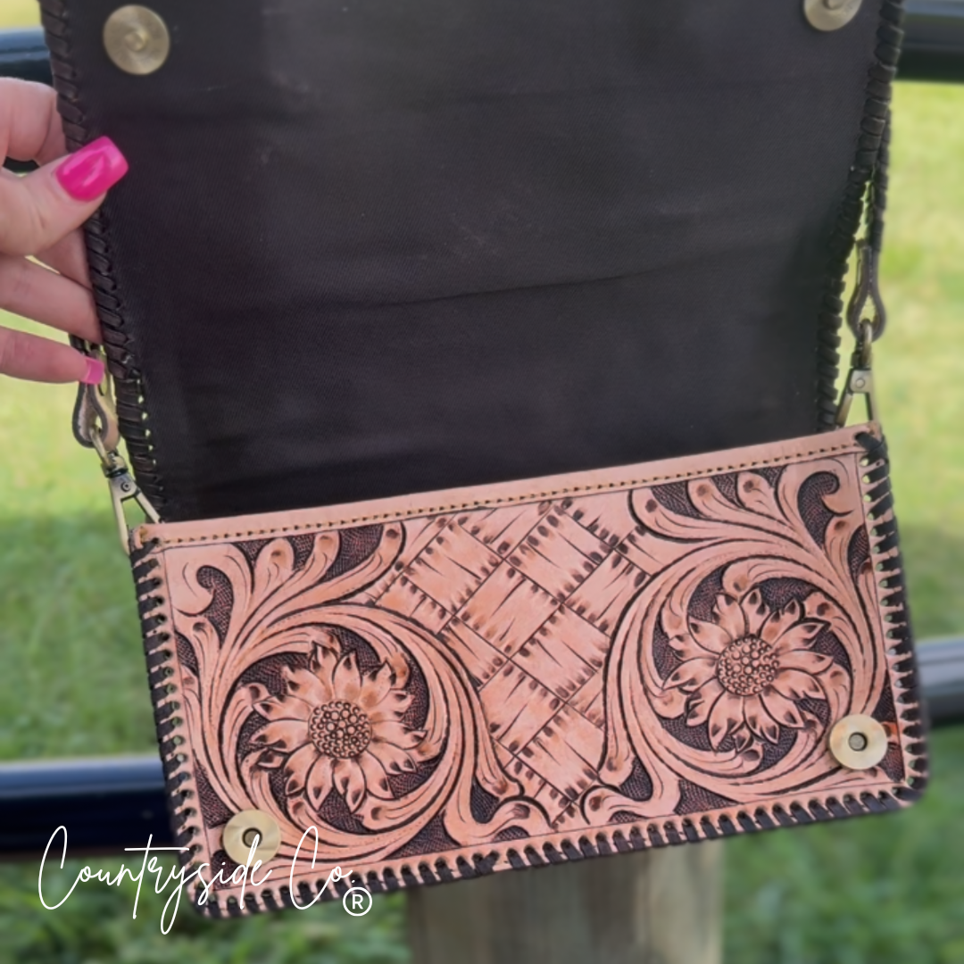 Countryside Charm Tooled Leather Clutch Purse Christmas 2025