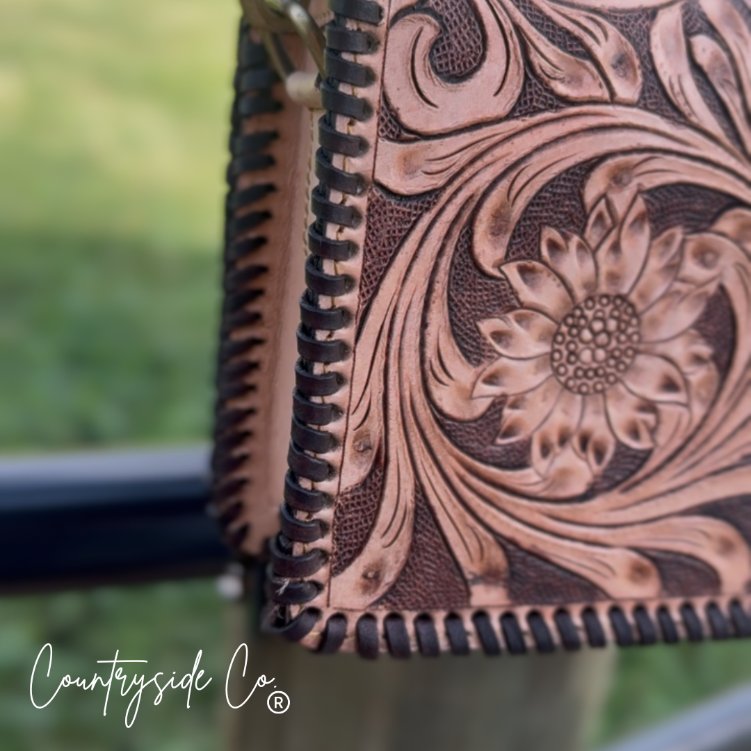 Countryside Charm Tooled Leather Clutch Purse Christmas 2025