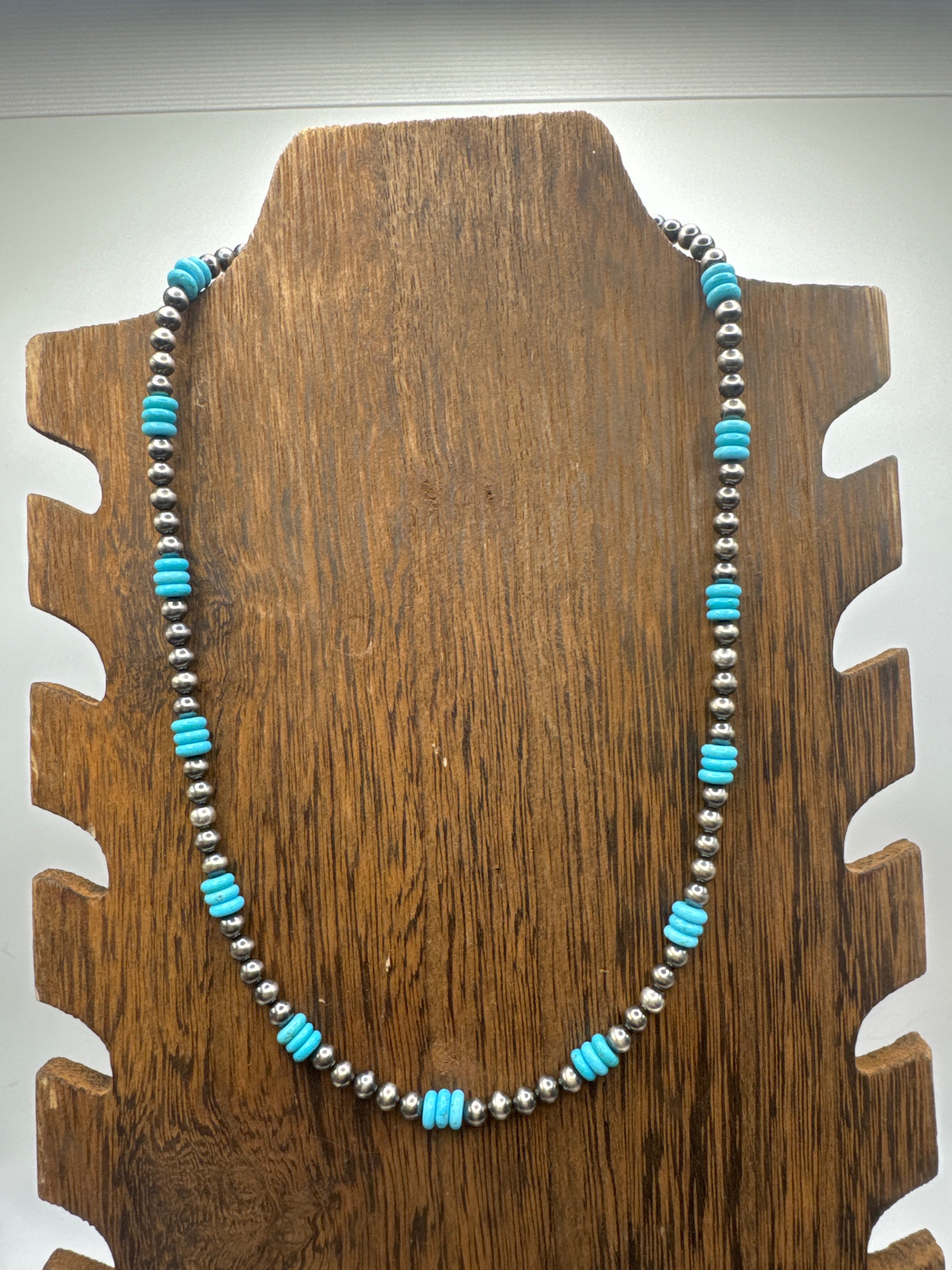 Baby blue turquoise with five MM sterling silver pearls