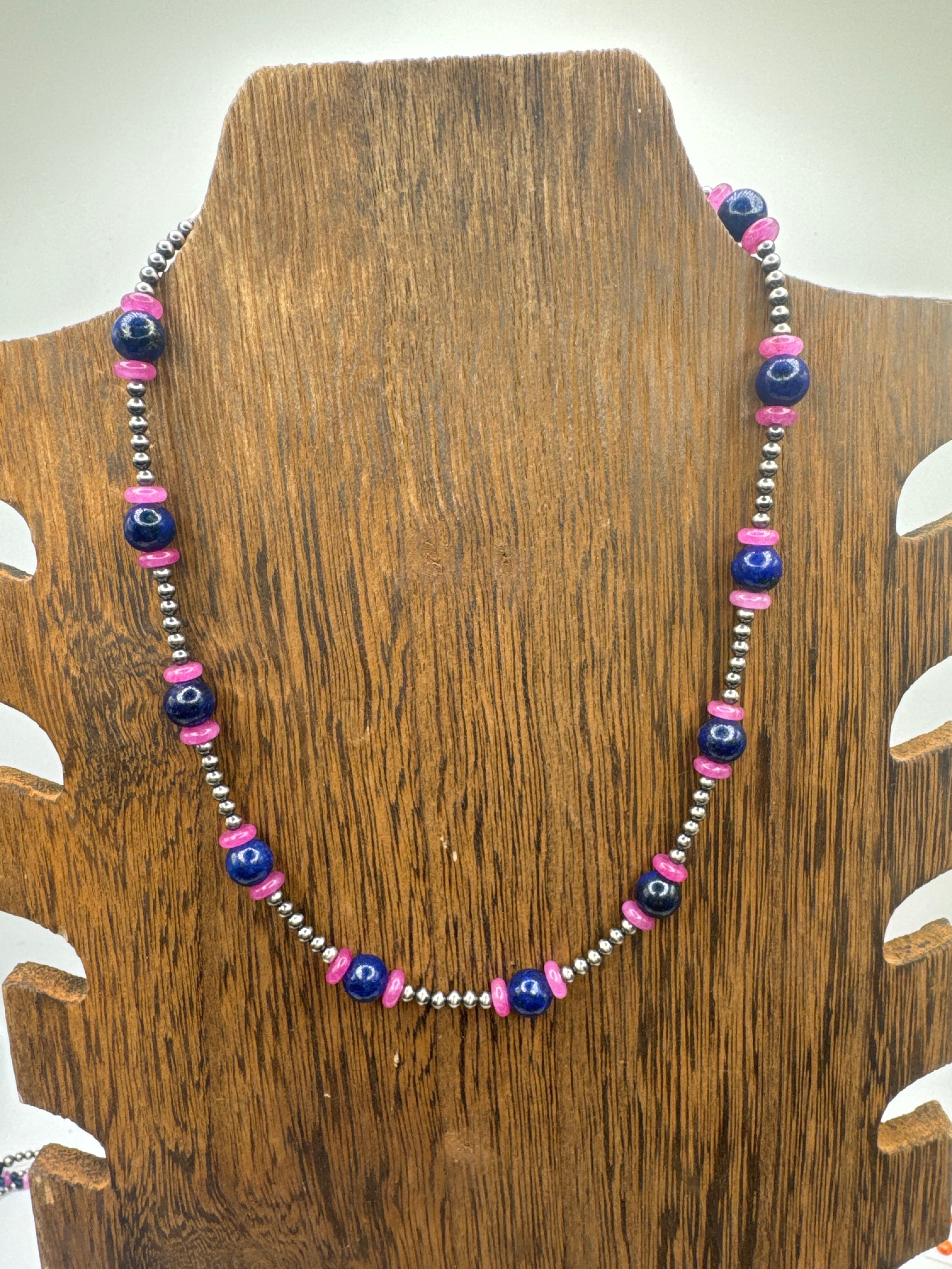 Blue lapis 3MM sterling silver fushia