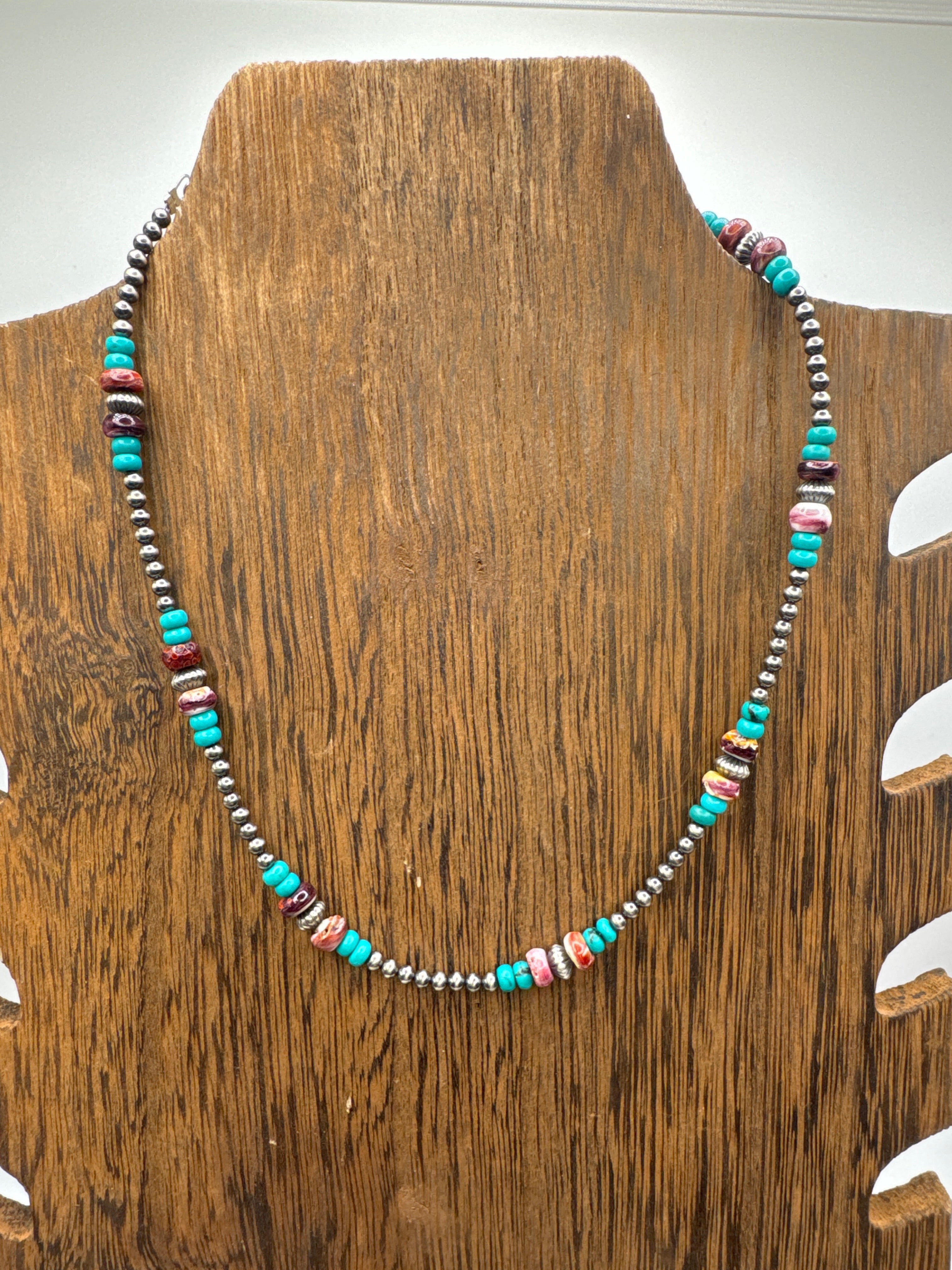 Purple spiny and turquoise 14 inch sterling silver neck