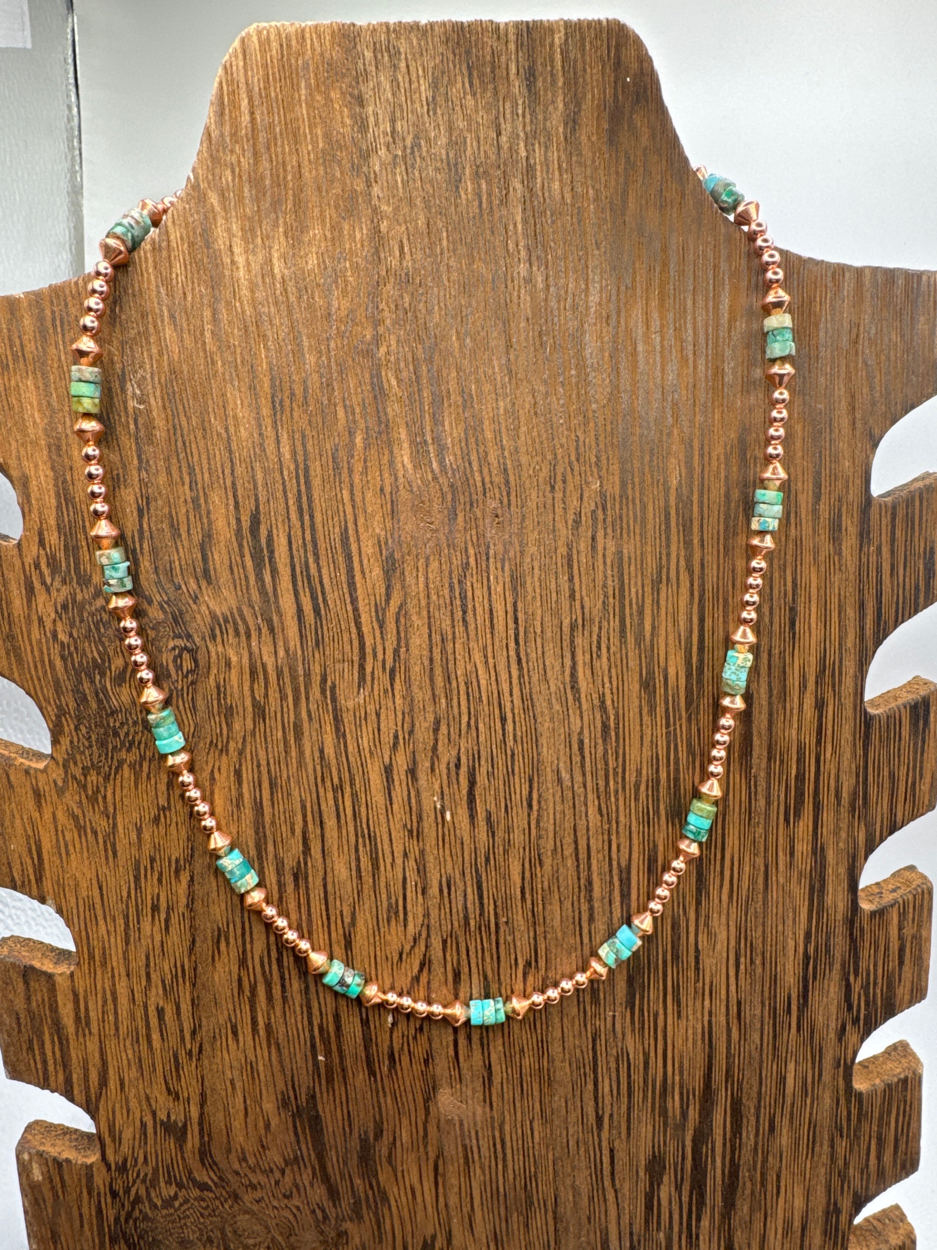 Copper and turquoise 14 inch necklace
